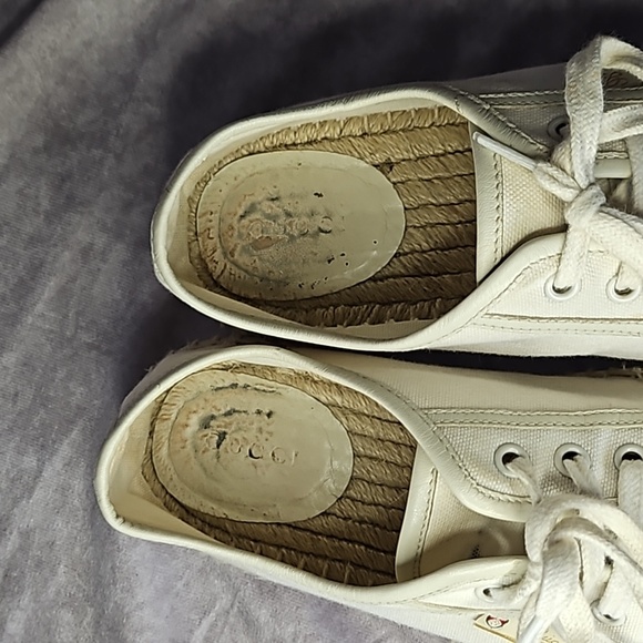 Gucci White Cream Ivory Leather Trim Canvas Espadrille Sneaker Shoe Sz. 38.5 - Picture 5 of 8